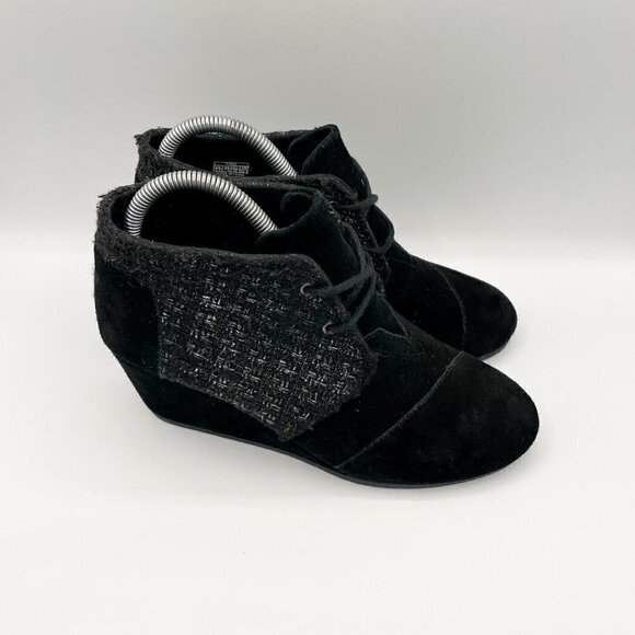 Toms Womens Kala Wedge Ankle Booties Black Suede Size 8.5 Lace Up - Picture 11 of 11